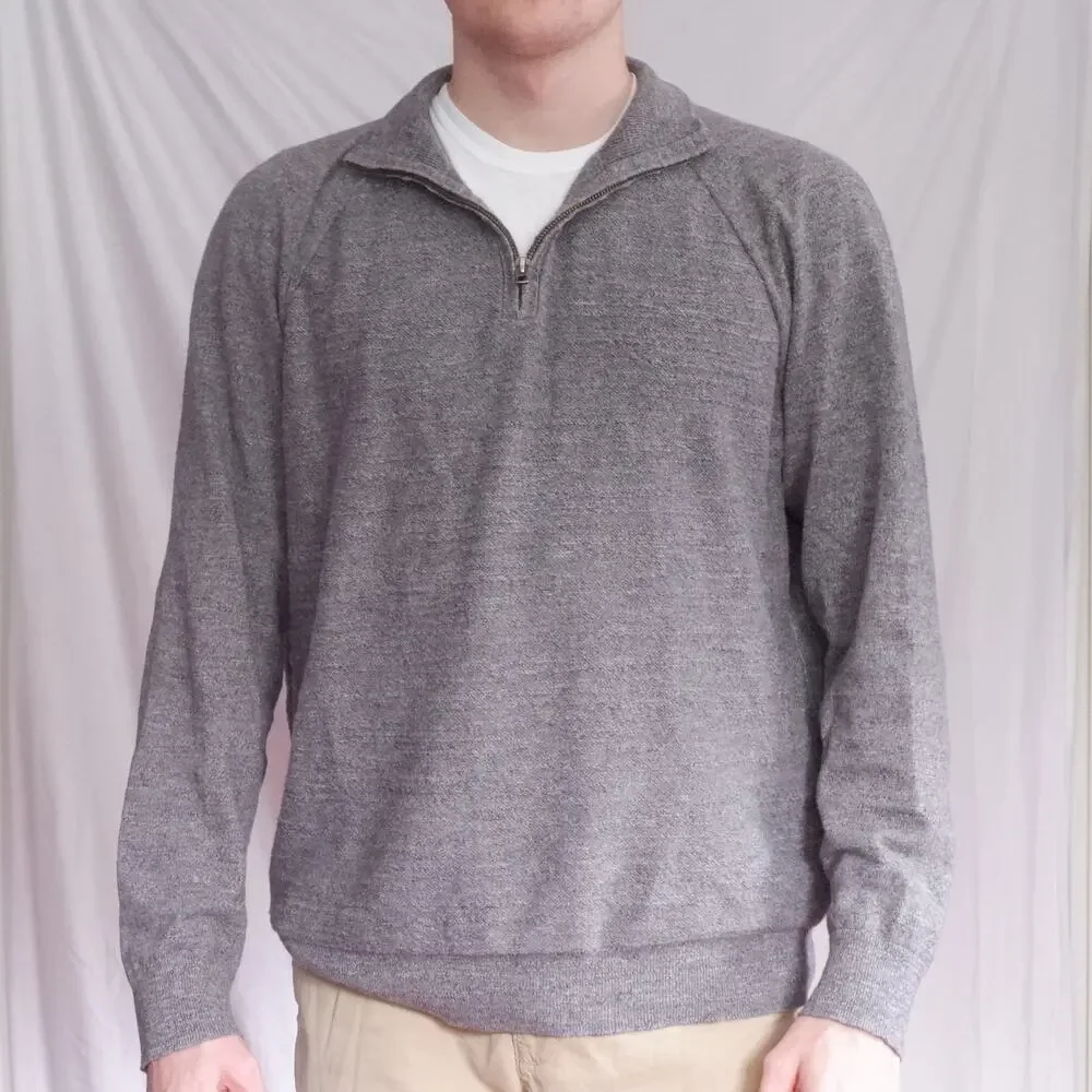 J.Crew Men's XL Gray 100% Cotton Quarter Zip Sweater Preppy Classic Knit Pullove